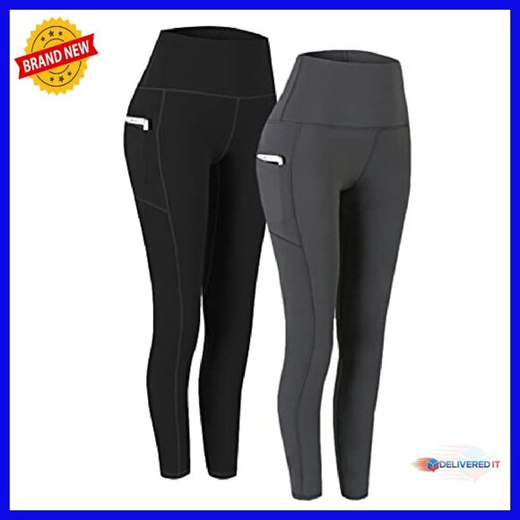 High Waist Yoga Pants with Pockets, Tummy Control Workout Leggings - Picture 2 of 7